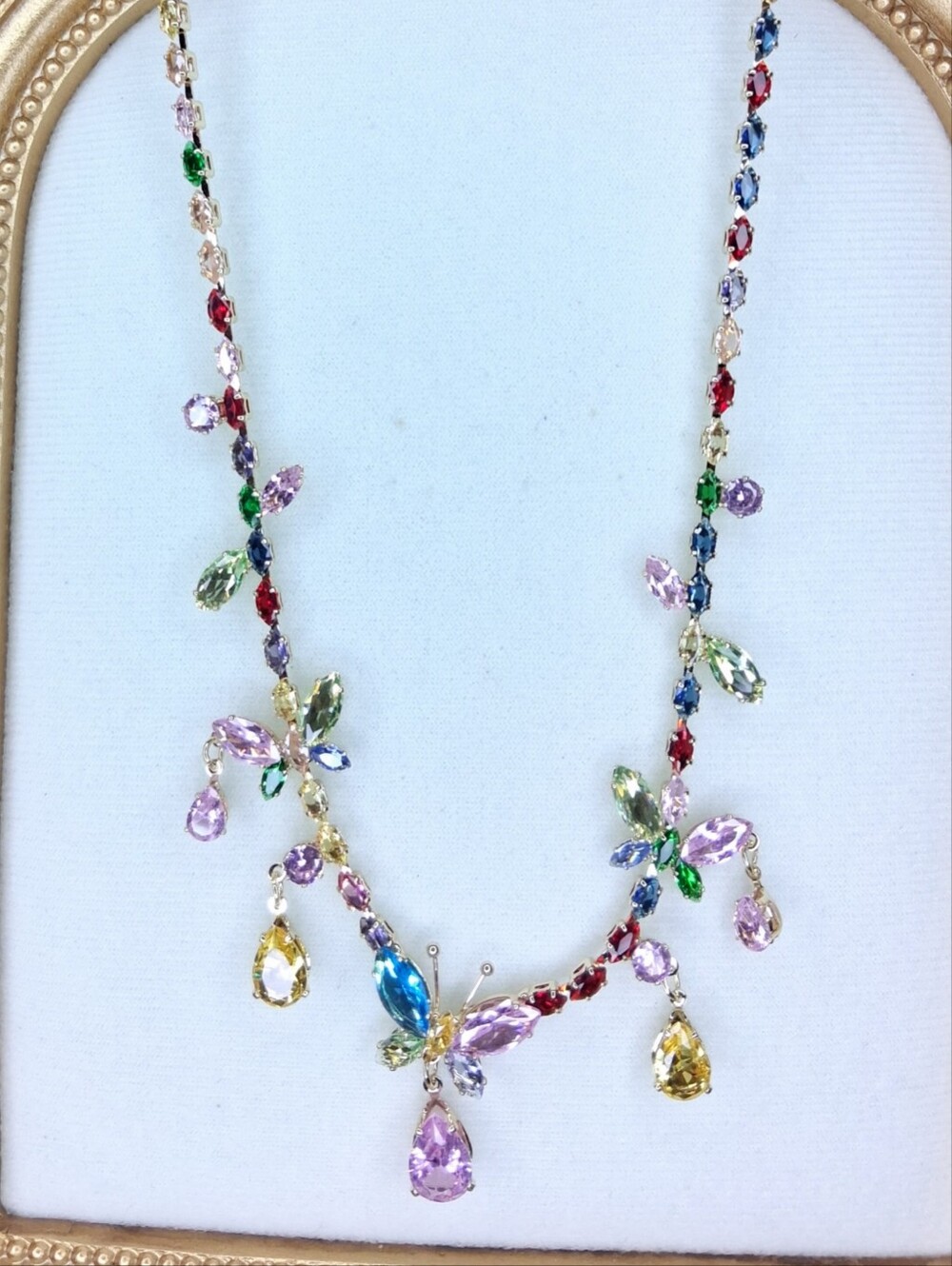 Multi-Color Butterfly Drop Gold Necklace